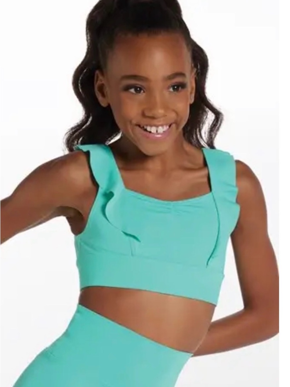 balera Aqua Ruffle-Shoulder Crop Top